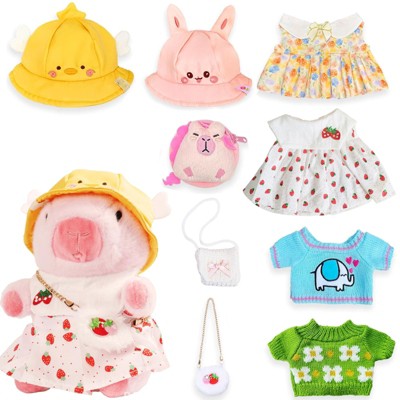 TITQWOP Cute Capybara Plush with 9 Pcs of Clothing and Accessories Super Soft Capybara Stuffed Animal Plush Toy is Suitable for Kids