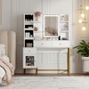 YESFASHION Makeup Vanity with Lights, Vanity Desk with Stool, Modern Dressing Table, 3 Drawers, Cabinet Open Shelves for Bedroom - 2 of 4