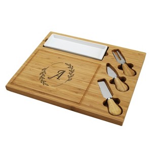 Picnic at Ascot Personalized Engraved Premium Bamboo Charcuterie Board with Cheese knives & Ceramic Dish - 1 of 4