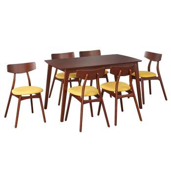 Baxton Studio Mozaika Wood & Leather Contemporary 7-Piece Dining Set -  PCH305SQ (S3)/PCH 6339-DC(6)