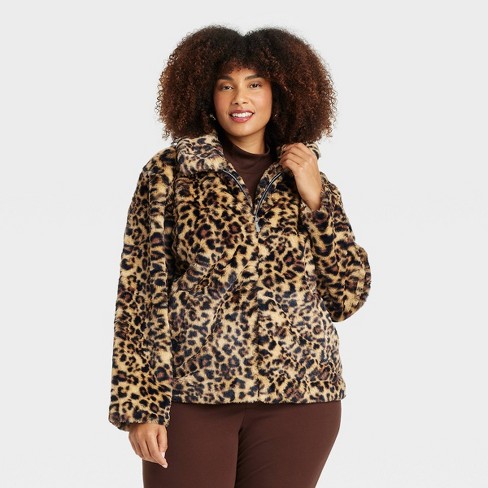 Leopard fake fur jacket best sale