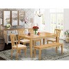 Dining Room Set 6 Piece Table & Chairs Bench - Oak Finish Kitchen Set 36x60 Inch - 2 of 4