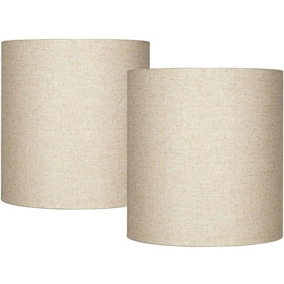 Brentwood Set of 2 Tall Drum Lamp Shades Oatmeal Medium 14" Top x 14" Bottom x 15" High Spider Replacement Harp and Finial Fitting