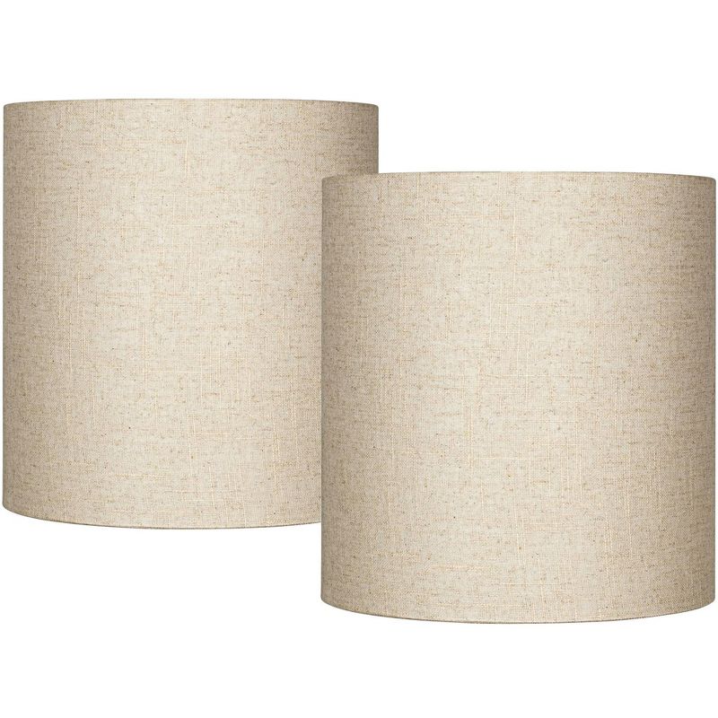 Springcrest Set of 2 Tall Drum Lamp Shades Oatmeal Medium 14" Top x 14" Bottom x 15" High Spider Replacement Harp and Finial Fitting, 1 of 9