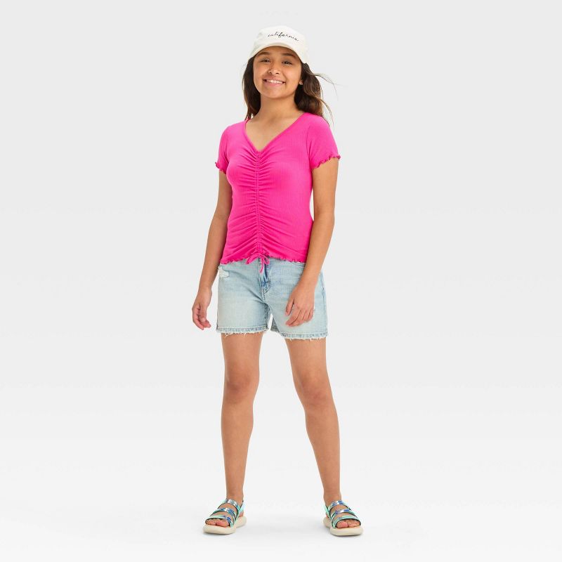 Girls' Short Sleeve Ruched Front Top - art class™, 4 of 5