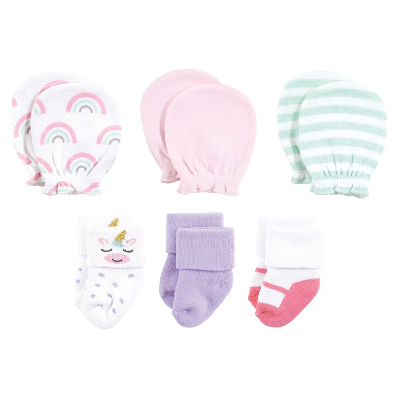 Hudson Baby Infant Girl Caps or Headbands, Bibs, Mittens and Socks 12pc Set, Unicorn, 0-6 Months, 5 of 6