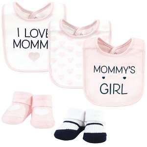 Hudson Baby Infant Girl Cotton Bib and Sock Set, Mommys Little Girl, One Size - 1 of 4
