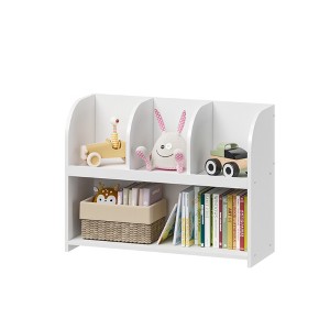 Ruvalino Decorative Bookshelf Kids Bookcase with Compartments for Playroom Nursery Kid Room, White, 31.5"*11.81"*23.62" - 1 of 4