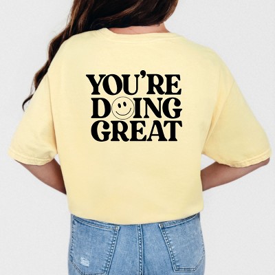 Simply Sage Market You're Doing Great Smiley Face Front And Back Garment Dyed Tee - 2XL - Butter