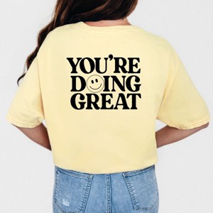 Simply Sage Market You're Doing Great Smiley Face Front And Back Garment Dyed Tee - M - Butter - 1 of 4