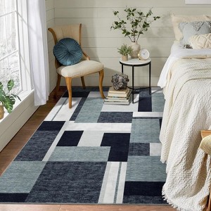 Non-Slip Washable Rugs, Low Pile Ultra-Thin Geometric Rug, Contemporary Boxes Print Color-Blocked Soft Carpet for Living Room Bedroom Home Office - 1 of 4