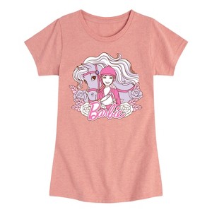 Girls' - Barbie - Horse Flowers Fitted Short Sleeve Graphic T-Shirt - 1 of 4