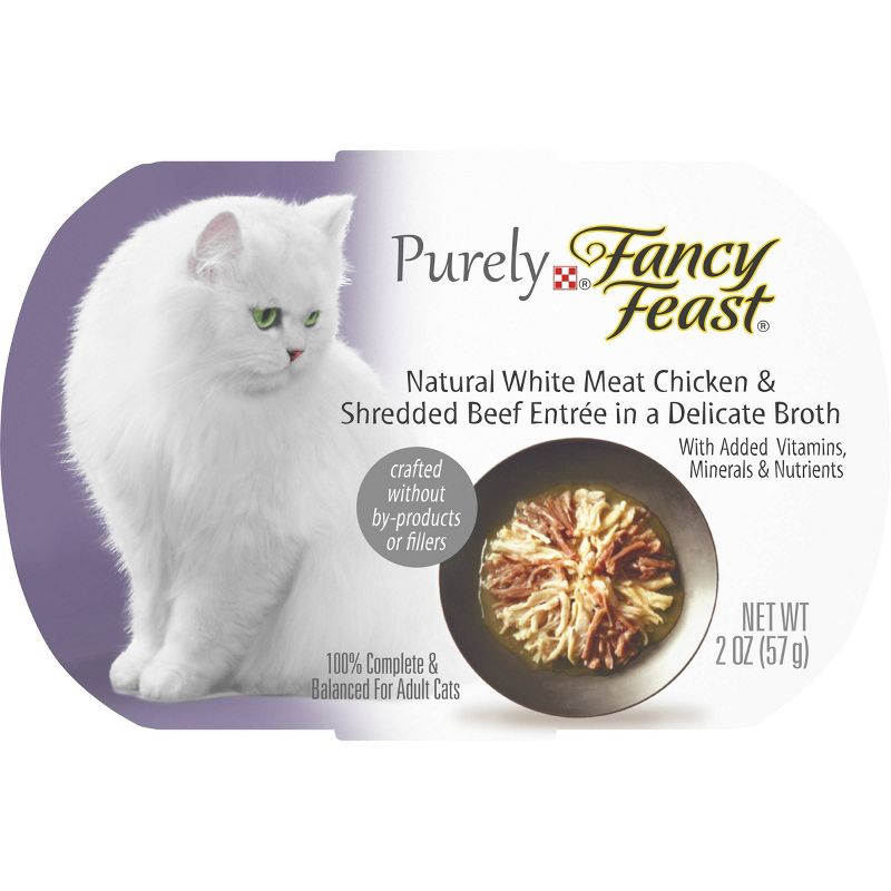 Purina Fancy Feast Purely Gourmet Wet Cat Food White Meat Chicken &#38; Shredded Beef Entr&#233;e in a Delicate Broth - 2oz, 1 of 7
