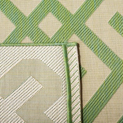 Beige and Green Geometric Square Outdoor Area Rug