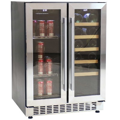 Sunnydaze Indoor Stainless Steel Beverage and Wine Dual Zone Refrigerator with Independent Temperature Controls - 20 Bottle Capacity - 63 Can Capacity