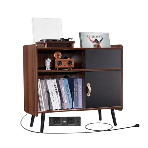 VEVOR Record Player Stand with Power Outlet, Turntable Stand Holds Up to 350 Albums, Record Player Table with Vintage Vinyl Record Storage - 1 of 4