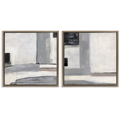 Stupell Industries Industrial Abstract Grey Geometric Black Framed Floater Canvas Wall Art
