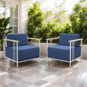 Belord Metal Patio Chairs Set of 2 with 10" Thick Seat Cushion, Metal Outdoor Furniture with Faux-Wood Armrest, Deep Seat, and Comfort Foam Cushion - 1 of 4