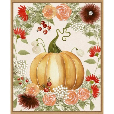 16" x 20" Autumn I Pumpkin by Grace Popp Framed Canvas Wall Art Red - Amanti Art