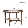 31.5" Petal Shape Walnut Small Coffee Table with White Crackle Pattern Glass, Mid Century Modern Coffee Table with Rattan Storage Shelf - 3 of 4
