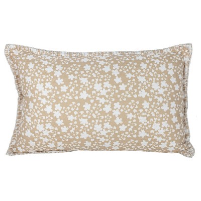 14X22 Inch Hand Woven Floral Outdoor Pillow Tan Polyester With Polyester Fill by Foreside Home & Garden