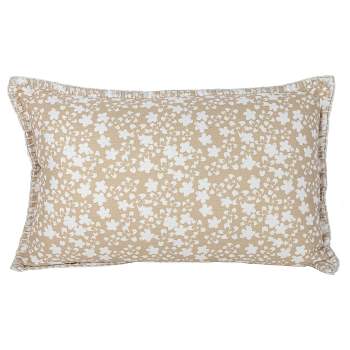14X22 Inch Hand Woven Floral Outdoor Pillow Tan Polyester With Polyester Fill by Foreside Home & Garden