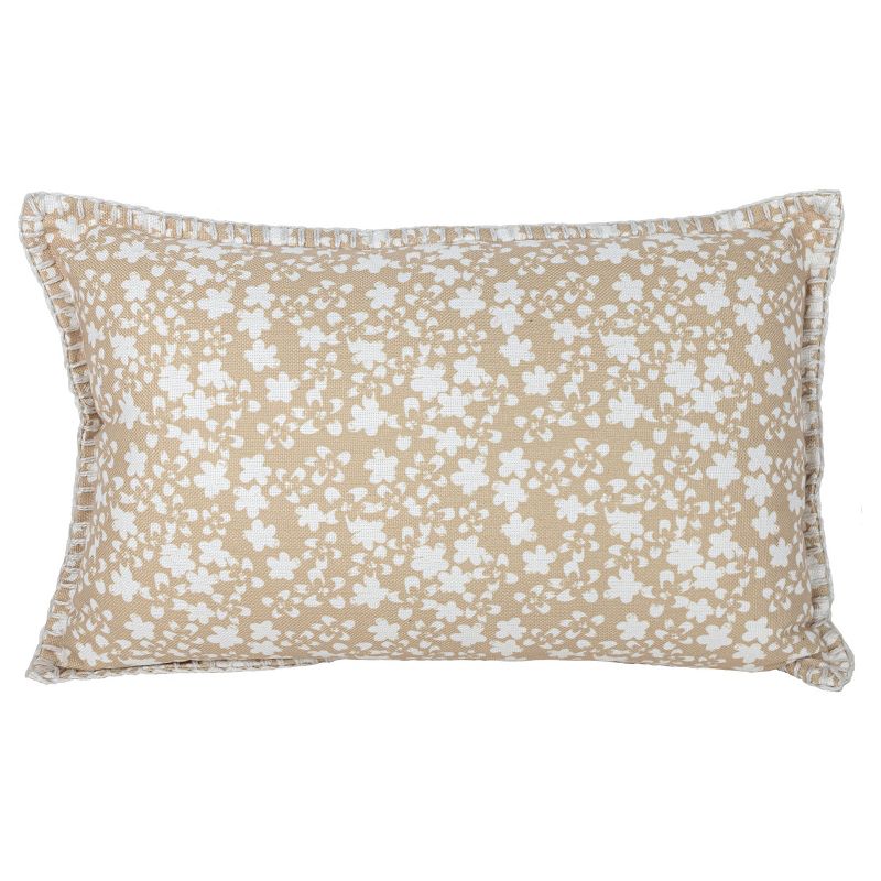 14X22 Inch Hand Woven Floral Outdoor Pillow Tan Polyester With Polyester Fill by Foreside Home & Garden, 1 of 6