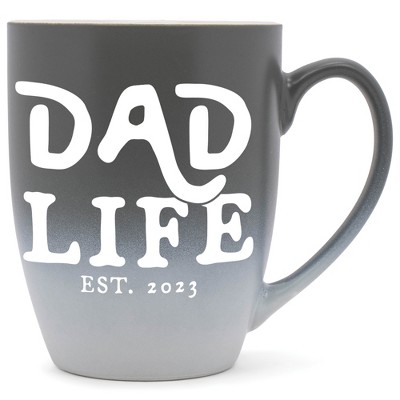 Elanze Designs Dad Life Est 2023 Two Toned Ombre Matte Grey and White 12 ounce Ceramic Stoneware Coffee Cup Mug