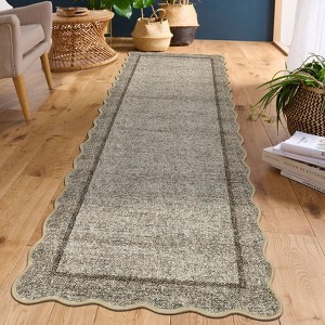 Scalloped Machine Washable Non-Slip Bordered Rug Non-Shedding Soft Low Pile Modern Accent Rugs - 1 of 4
