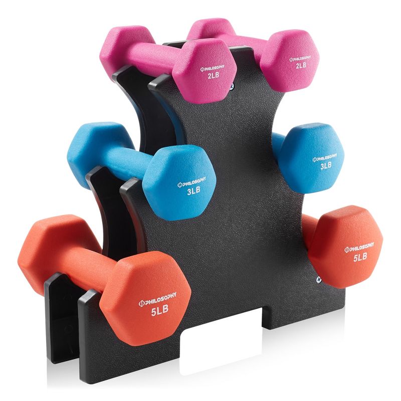 Philosophy Gym Neoprene Dumbbell Hand Weights, Set of 6 with Stand, 1 of 8