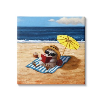 Stupell Industries Bird Sunbathing Reading Beach Canvas Wall Art