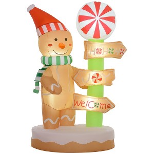 6' Christmas Inflatable Gingerbread Man and Signpost w/ LED Lights, Blow-Up Outdoor Display for Party - 1 of 4