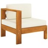 vidaXL Solid Acacia Wood Middle Sofa with Armrest and Cream White Cushions - Weather-Resistant Outdoor Furniture - 2 of 4
