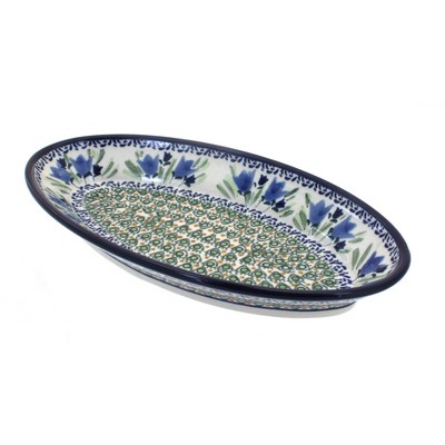 Blue Rose Polish Pottery Blue Tulip Small Oval Platter