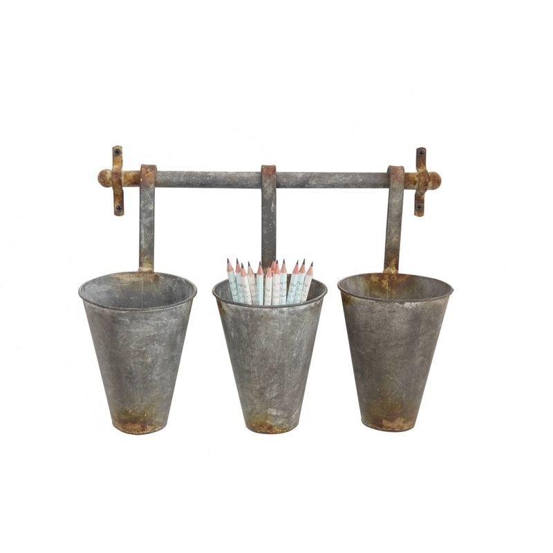 Metal Wall Rack with 3 Tin Pots - Storied Home, 3 of 7