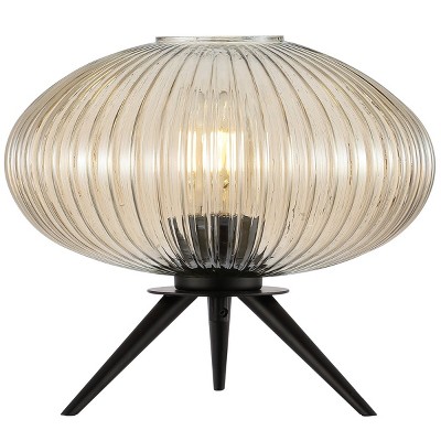 Coehlo Chic Black Tripod Table Lamp with Amber Glass Shade