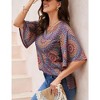 Women's 3/4 Bell Sleeve Shirt Loose Fit V Neck Blouse Cute Tops - 3 of 4
