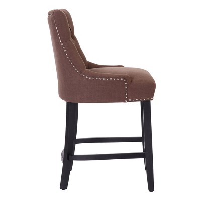 WestinTrends 29" Brown Linen Tufted Wingback Bar Stool Set