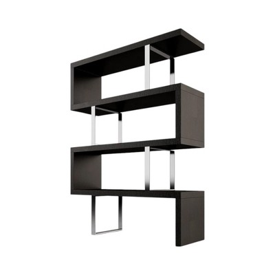 HomeRoots 67" Black And Silver Metal and Wood Three Tier Etagere Bookcase