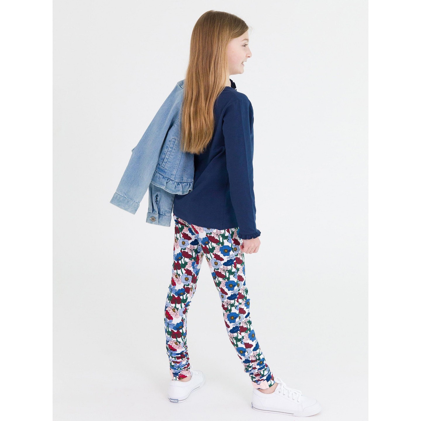 Футболка RuffleButts Knit Long Sleeve Ruffle Layering Tee - Dark Navy для девочек, цвет: Тёмный тёмно-синий — фото 3
