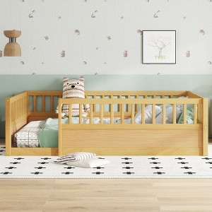 GDFStudio Julian Modern Montessori Floor Bed with Fence - 1 of 4