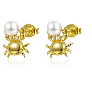 Molenia 14K Gold Crab Pearl Stud Earrings for Women, 925 Sterling Silver Freshwater Pearl Sea Life Post Earrings Summer Beach Jewelry - 1 of 4
