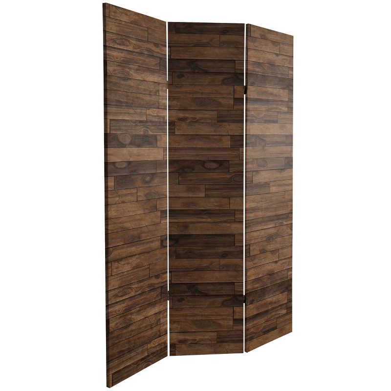 6&#34; Double Sided Walnut Wood Pattern Canvas Room Divider Brown - Oriental Furniture, 5 of 10