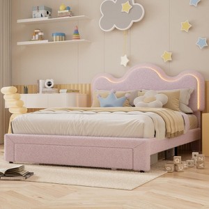 Twin Upholstered LED Bed Frame with Storage Drawers, LED Platform Bed Frame with Drawers, Strong Solid Wood Slats Support, Easy Assembly - 1 of 4