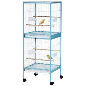 Skyzone 55" Black 2-in-1 Wheeled Bird Cage Aviary with 4 Doors, Slide-Out Trays, 4 Perches & Food - 1 of 4