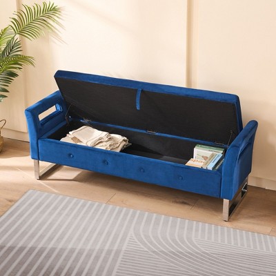 NicBex Modern Rectangular Velvet Ottoman Bench with Hollow Armrests,Wide Storage Ottoman for Living Room,Bedroom