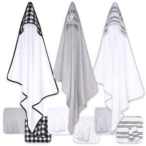 The Peanutshell Baby Hooded Towels and Washcloths Bath Set, 23-Piece, So Fresh, Black/White/Gray/Plaid - 1 of 4