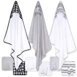 The Peanutshell Baby Hooded Towels and Washcloths Bath Set, 23-Piece, So Fresh, Black/White/Gray/Plaid