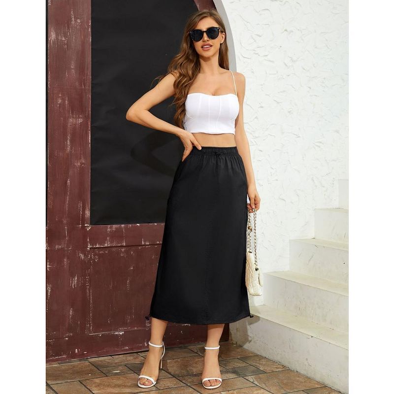 Women Y2k Cargo Long Skirt Drawstring Waist Casual Back Ruched Vintage Slit Skirts with Pockets, 1 of 8