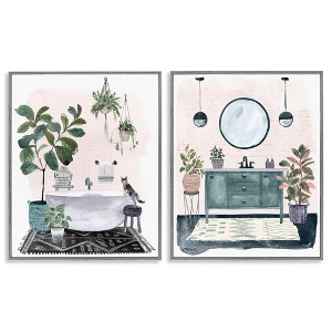 Stupell Industries Pink Pop Modern Bathroom Interior 2pc Framed Giclee Art Set - 1 of 4